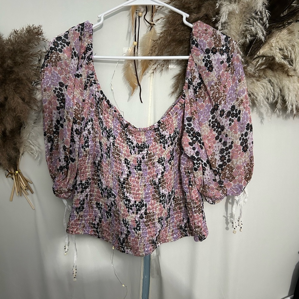 Free People Pink and Purple Floral Blouse